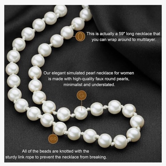 Fashion Faux Pearls Flapper Beads Cluster Long Pearl Necklace 59 inch - Picture 2 of 3